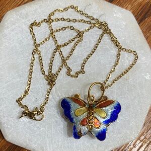 Cloisonne Butterfly Pendant Necklace